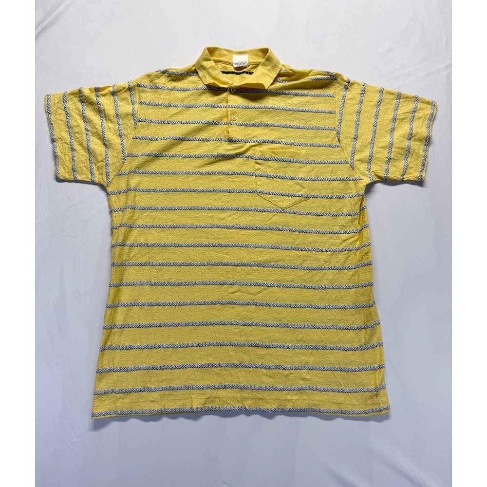Campus Polo Shirt Mens Large Yellow Gray Horizontal Striped Cotton Golf Tennis